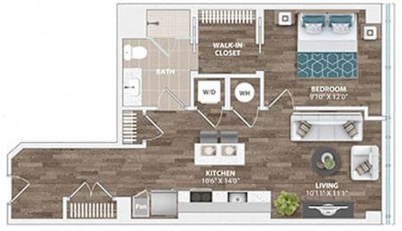 1 bed, 1 bath, 686 sqft, $2,231