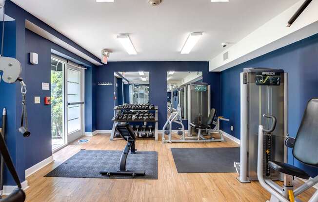 a gym with strength equipment at Park Crest Apartments, District of Columbia 20007