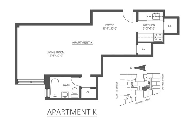 Studio, 1 bath, 480 sqft, $3,800, Unit 3K