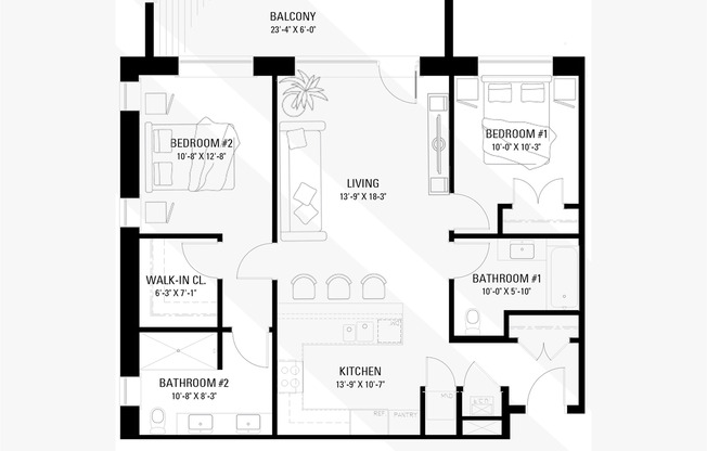 2 beds, 2 baths, 1,127 sqft, $3,500