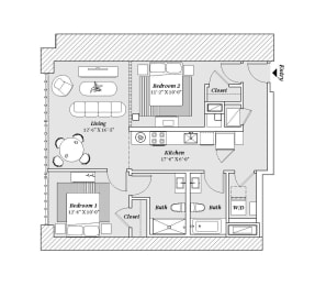 2 beds, 2 baths, 1,067 sqft, $2,000
