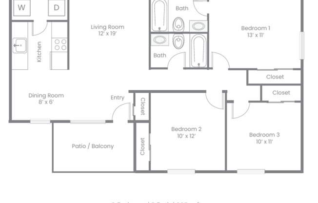 3 beds, 2 baths, 995 sqft, $1,300, Unit 2145-06