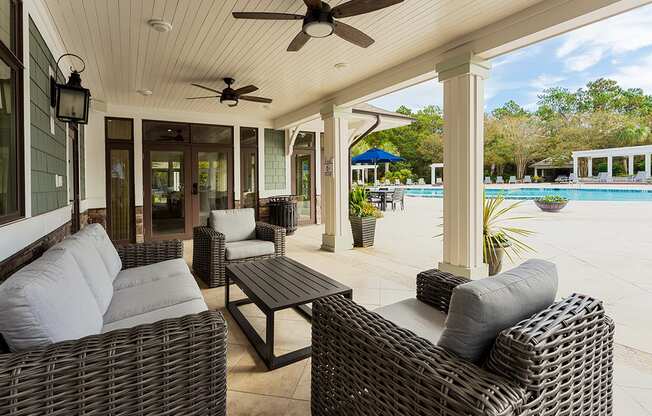 Outdoor lounge at The Reserve at Mayfaire Apartments, Wilmington NC