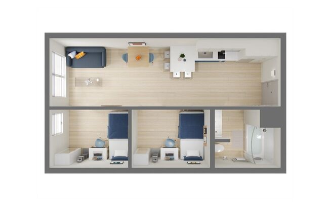 2 beds, 1 bath, $3,400, Unit 301