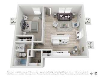 1 bed, 1 bath, 550 sqft, $1,379