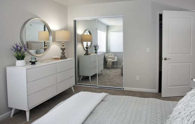 Large bedroom with mirror wardrobe doors at Club Pacifica, Benicia