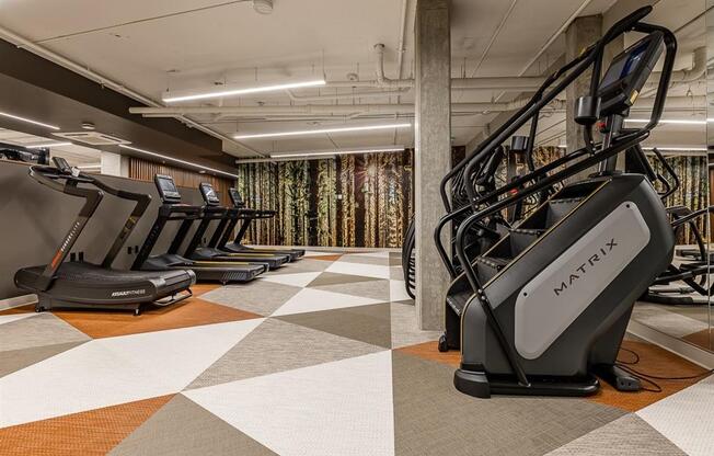 a row of treadmills in a gym