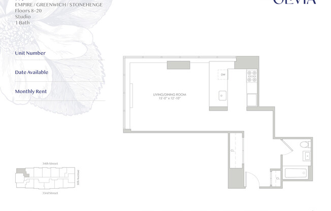 Studio, 1 bath, 526 sqft, $3,995, Unit 10M