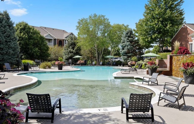 Refreshing Swimming Pool with Relaxing Poolside Patio at Cambridge Square Apartments, Overland Park, KS 66211