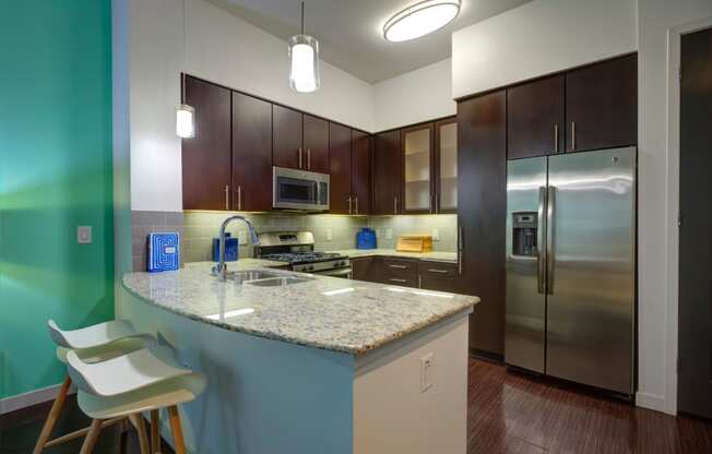 Chic kitchens at Accent apartments, 5550 Grosvenor Blvd, 90066