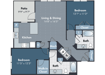 2 beds, 2 baths, 1,069 sqft, $1,681