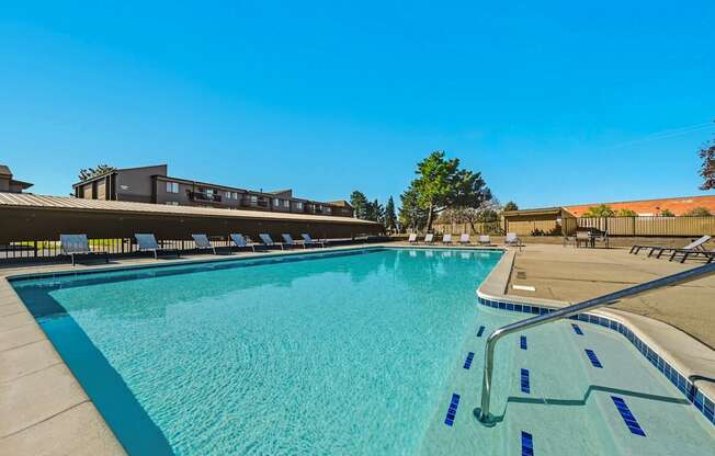 Sparkling Swimming Pool and Sun Deck at Franklin River Apartments in Southfield, MI