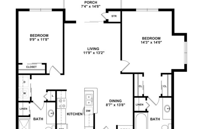 2 beds, 2 baths, 1,100 sqft, $1,855