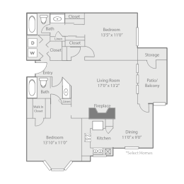 2 beds, 2 baths, 1,198 sqft, $1,464