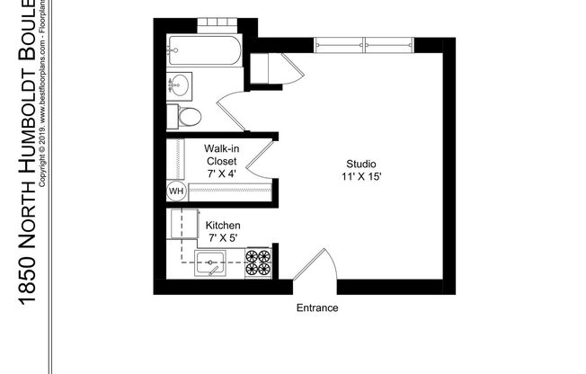 Studio, 1 bath, 308 sqft, $1,195, Unit 104