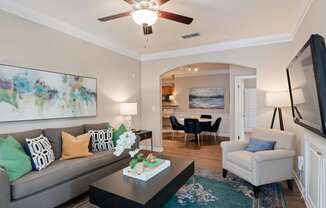 Model living room at The Berkeley Apartments, Georgia, 30096