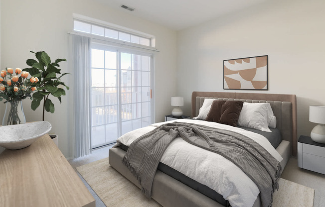 Bedroom with Balcony and Hard Surface Flooring