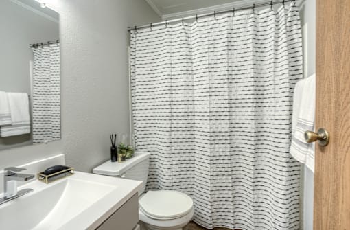 a bathroom with a toilet and a sink and a shower