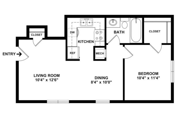 1 bed, 1 bath, 550 sqft, $1,225