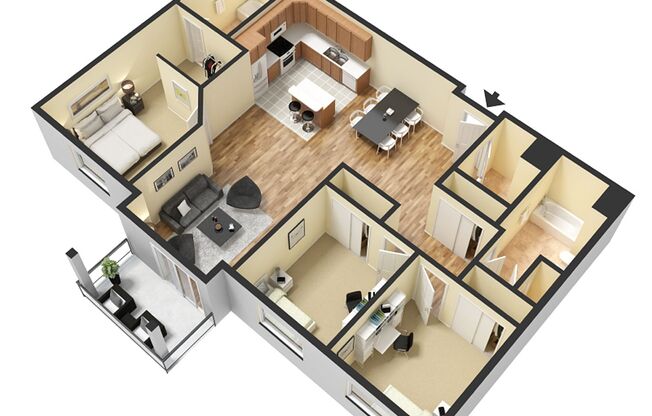 3 beds, 2 baths, 1,342 sqft, $1,365, Unit 2213-308