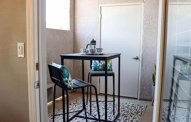 a chair sitting in front of a door