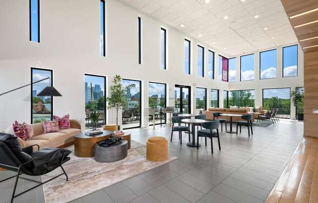 Resident Lounge with Extensive Seating and Downtown Views