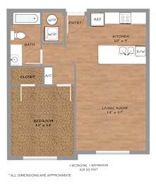 1 bed, 1 bath, 628 sqft, $1,295