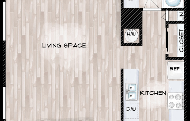 Studio, 1 bath, 600 sqft, $1,060