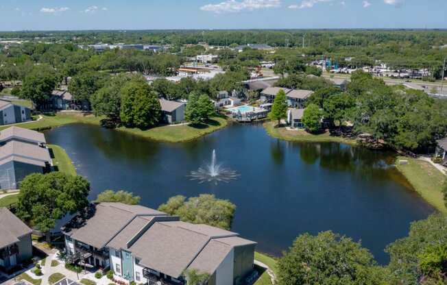 Lake view with fountain