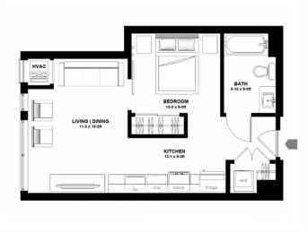 Studio, 1 bath, $1,275