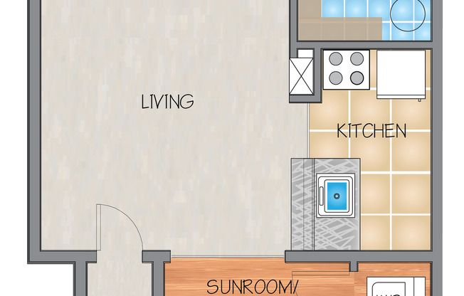 Studio, 1 bath, 454 sqft, $880, Unit 201