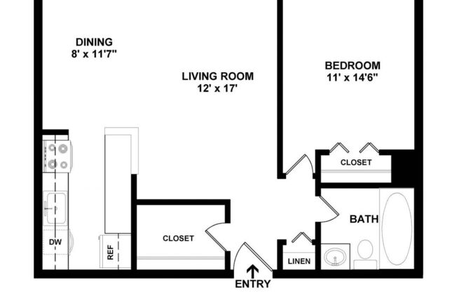 1 bed, 1 bath, 640 sqft, $1,557