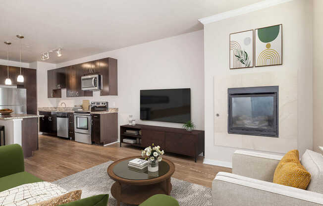 Living Area and Kitchen with Hard Surface Flooring