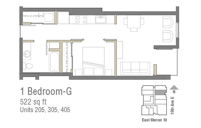 1 bed, 1 bath, 542 sqft, $2,119, Unit 204