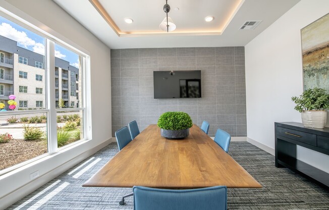 Elevate your work-life balance in the stylish conference room at Sage at Celina Residences. With modern design and ample natural light, this space is perfect for collaboration and creativity. Schedule a visit today to see it for yourself!