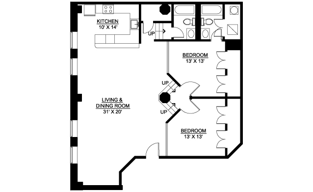 2 beds, 2 baths, 980 sqft, $2,099, Unit 1301