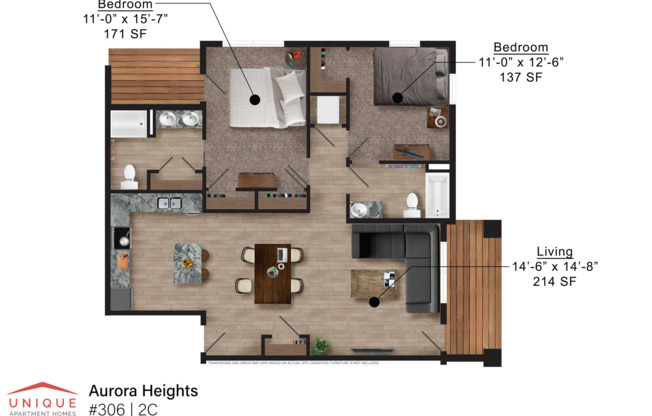 2 beds, 2 baths, 1,145 sqft, $1,500, Unit 306