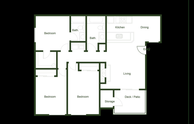 3 beds, 2 baths, 1,126 sqft, $2,450, Unit C101