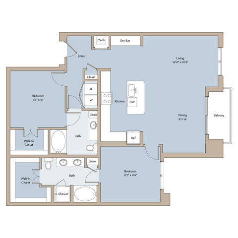 2 beds, 2 baths, 1,388 sqft, $3,413