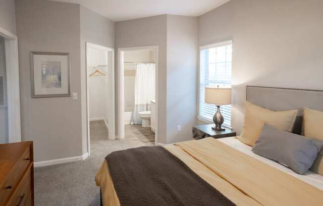 Spacious Bedroom with Attached Bathroom and Closet at Polos at Hudson Corners Apartments, South Carolina 29650