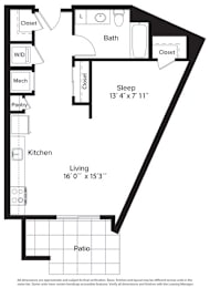 Studio, 1 bath, 584 sqft, $1,763