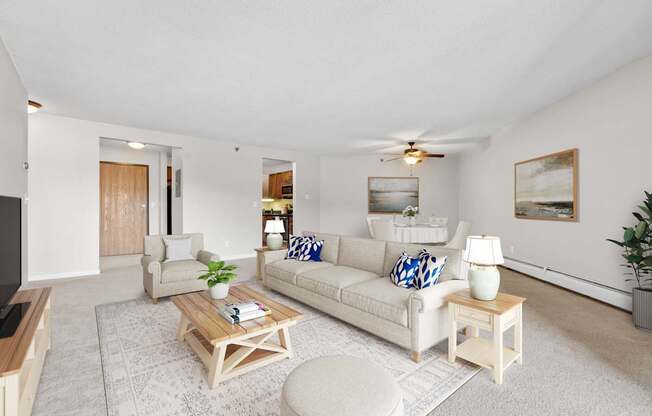 Living room and dining room at Cedars Lakeside, Little Canada 55117