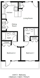 2 beds, 2 baths, 778 sqft, $854