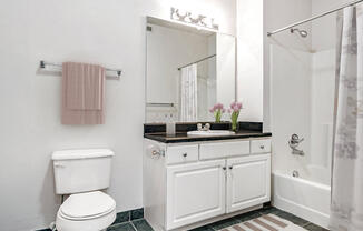 a white bathroom with a toilet and a sink and a shower