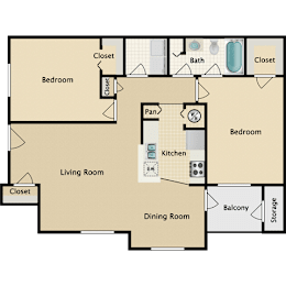 2 beds, 1 bath, 964 sqft, $1,511