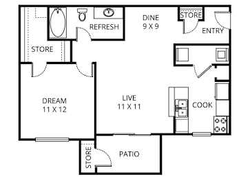1 bed, 1 bath, 646 sqft, $1,249