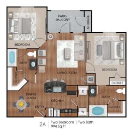 2 beds, 2 baths, 994 sqft, $1,321