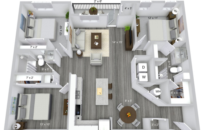 3 beds, 2 baths, 1,315 sqft, $1,775, Unit 2235-303