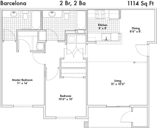 2 beds, 2 baths, 1,114 sqft, $1,887