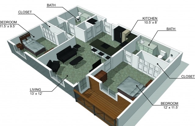 2 beds, 2 baths, 951 sqft, $1,530